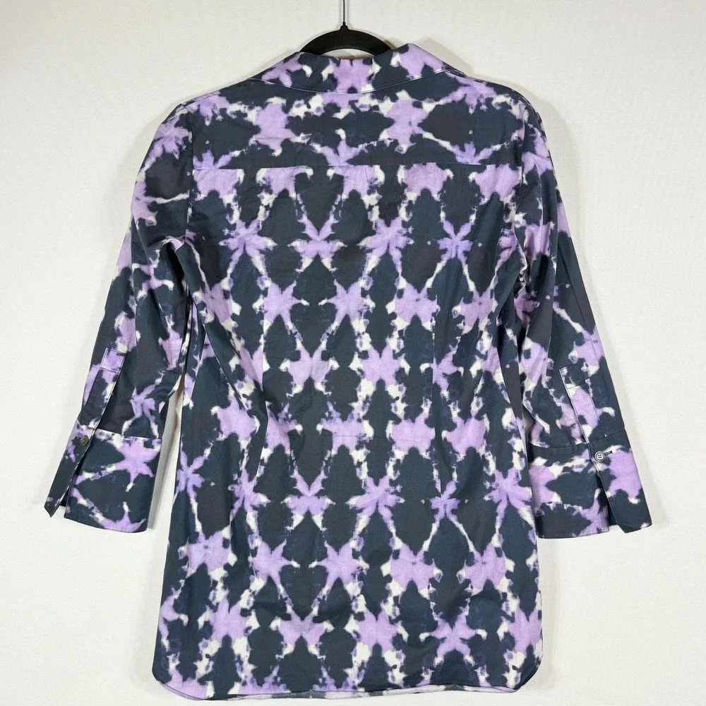 Lafayette 148 Womens 2 Purple Black Cotton Blend Button‎ Down Shirt Top Career - Picture 4 of 7